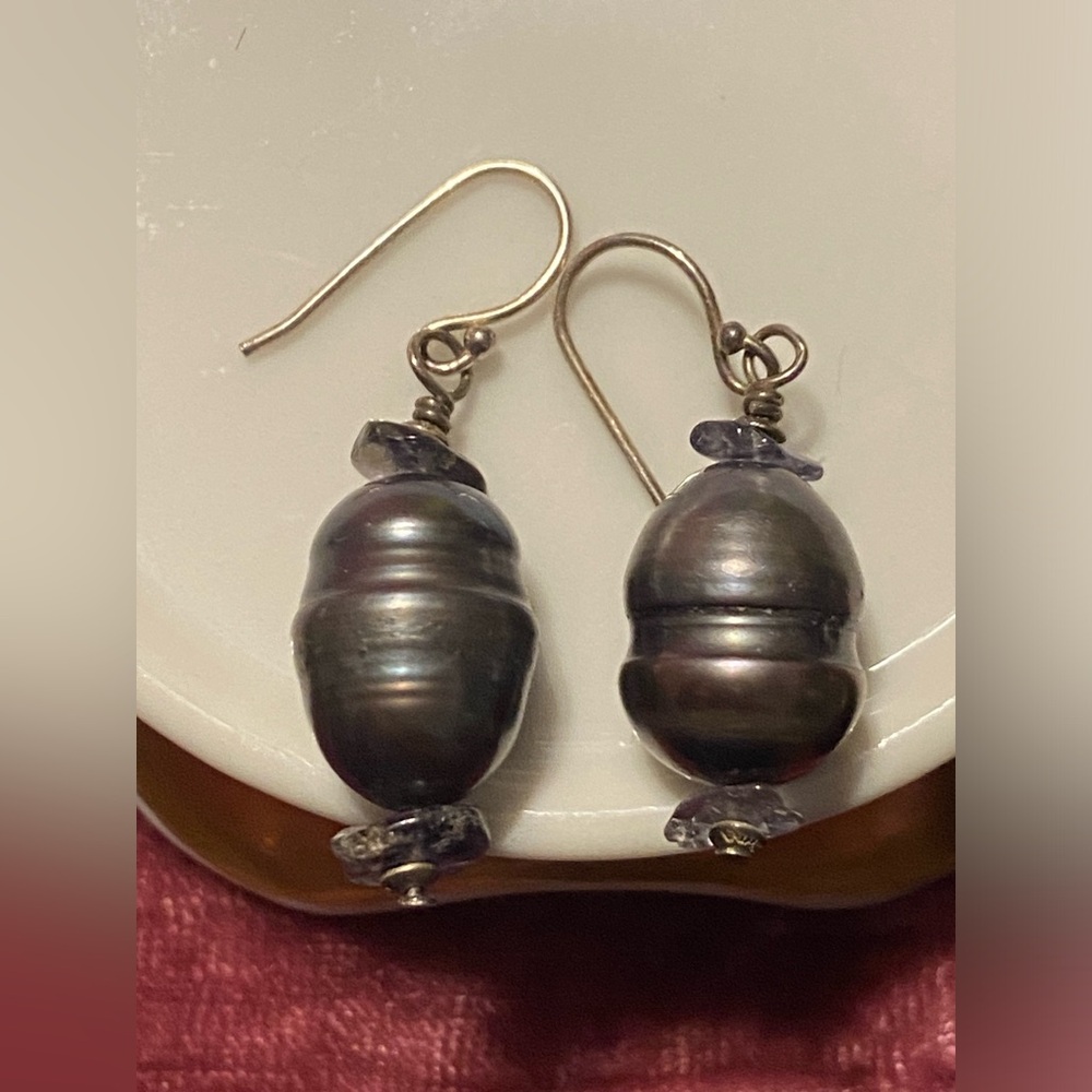 Genuine Pearl & Amethyst Sterling Silver Pierced Earrings #7778 💎 SALE